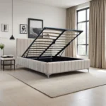 מיטה זוגית עם ארגז מצעים רגליים גבוהות - צבע בז'