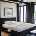 מיטה זוגית מיטה וחצי ללא ארגז עם מצעים רגליים גבוהות צבע שחור -מרלין