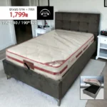 מיטה זוגית עם ארגז מצעים ורגליים גבוהות צבע אפור כהה