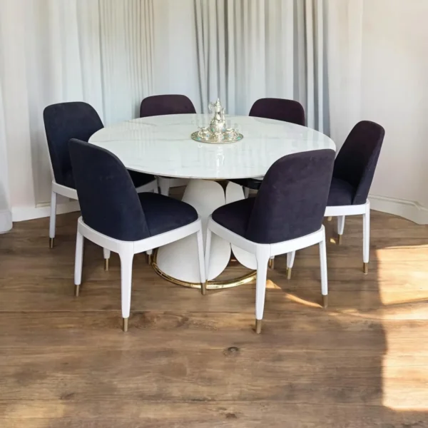 פינת אוכל עגולה נפתחת קרמיקה לבנה