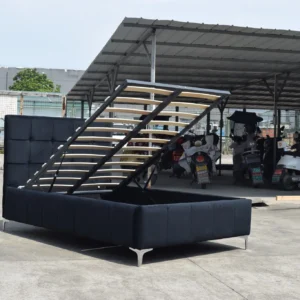 מיטה זוגית עם ארגז מצעים - צבע שחור - רגליים גבוהות