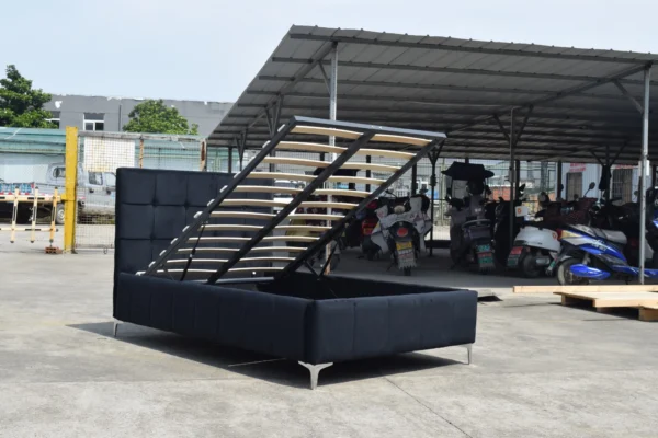 מיטה זוגית עם ארגז מצעים - צבע שחור - רגליים גבוהות