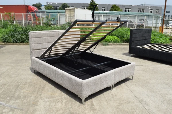 מיטה יהודית אפור עם ארגז מצעים רגליים גבוהות