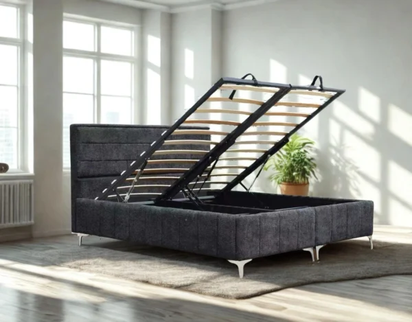 מיטה יהודית שחורה עם ארגז מצעים רגליים גבוהות